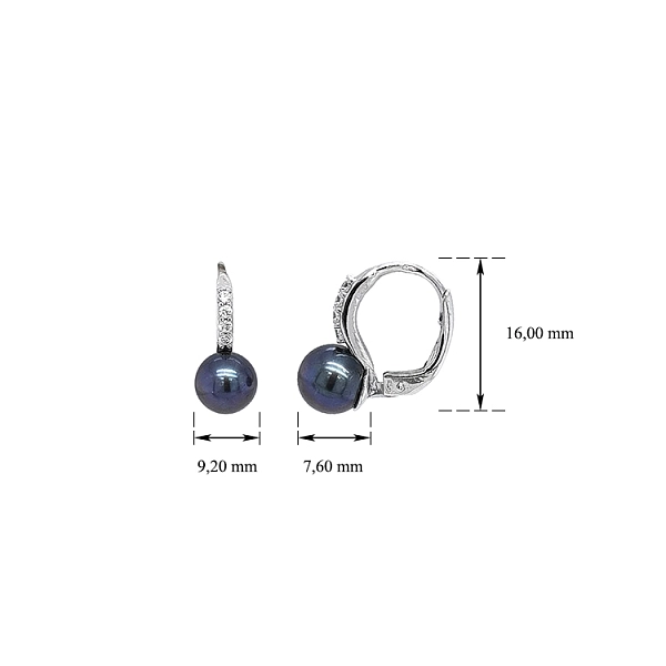 Earrings with Black Pearl and Zircons