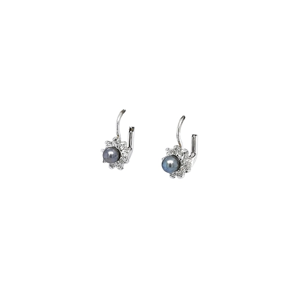 Earrings with Black Pearl and Zircons