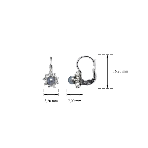 Earrings with Black Pearl and Zircons