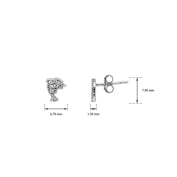 Peckové Náušnice ve Tvaru Delfína z Bílého Zlata se Zirkony