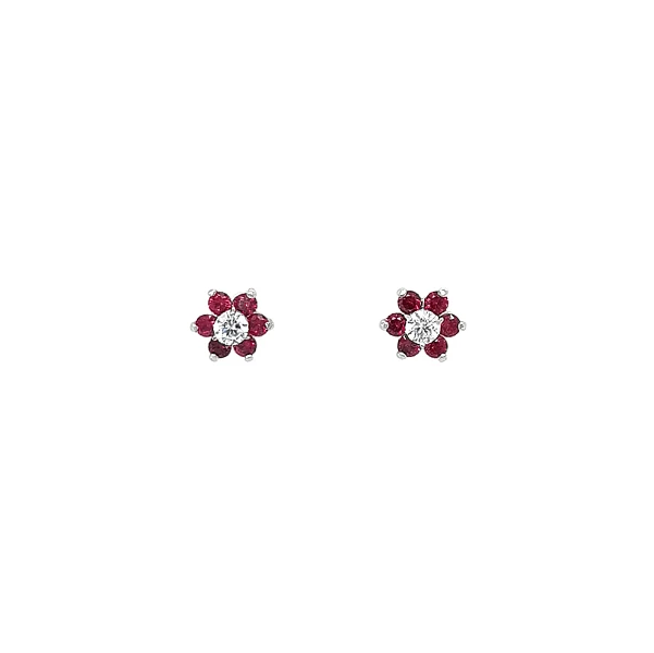 Luxury Floral Earrings Decorated with Rubies and Clear Gems