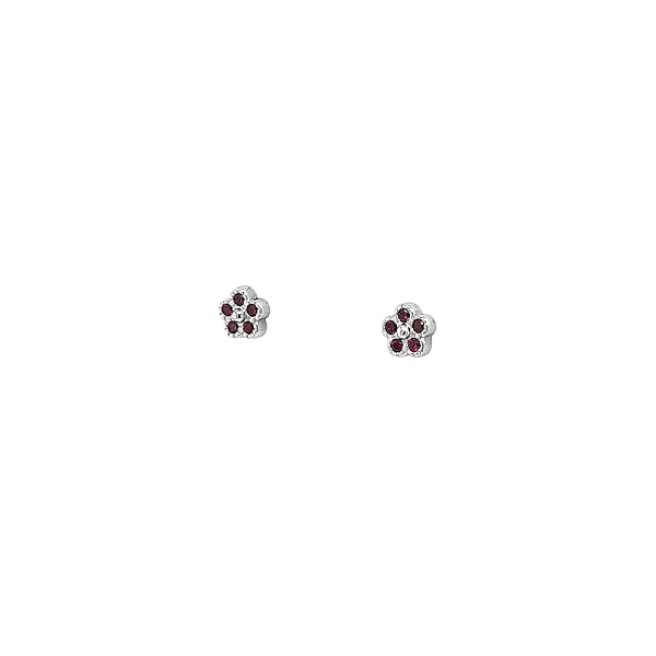 Earrings in the shape of a flower in White Gold with Rubies