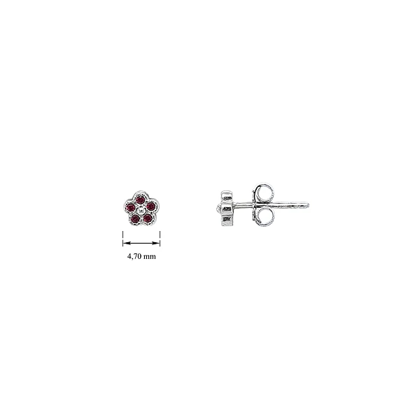 Earrings in the shape of a flower in White Gold with Rubies