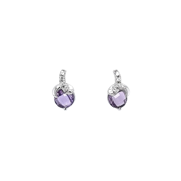 Gold Earrings Decorated with Purple Amethyst
