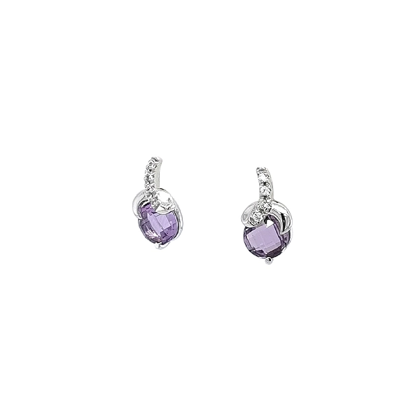 Gold Earrings Decorated with Purple Amethyst