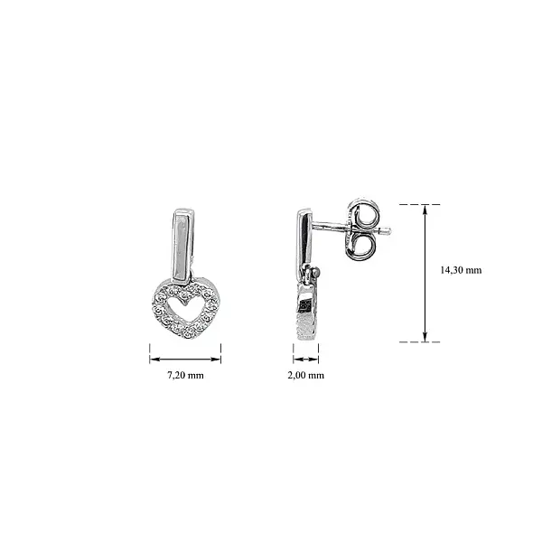 Náušnice ve Tvaru Srdce Zdobené Zirkony v Bílém Zlatě