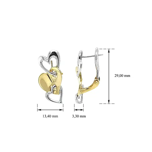 Náušnice Sdrce z Kombinovaného Zlata