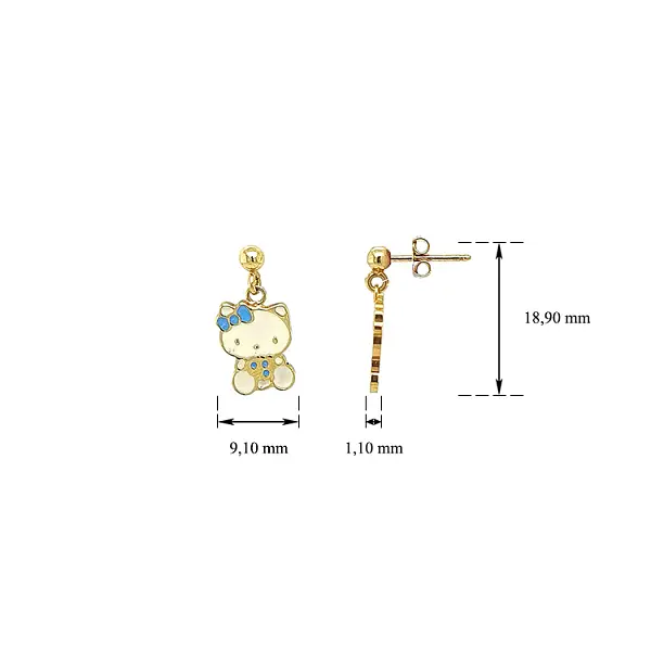 Zlaté Visací Náušnice Hallo Kitty