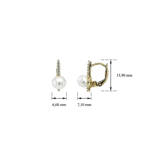 Zlaté Náušnice s Perlou a Zirkony