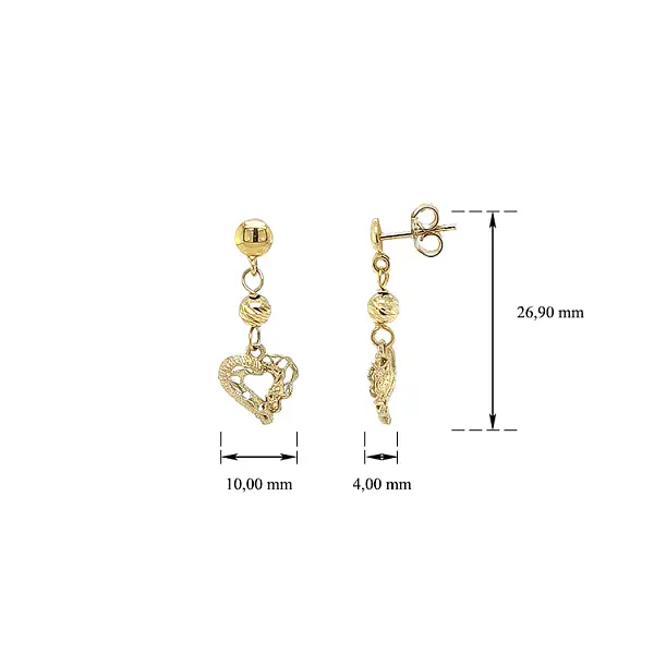 Zlaté Visací Náušnice Srdce