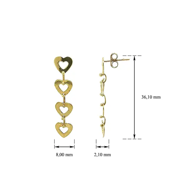 Zlaté Visací Náušnice Srdíčka