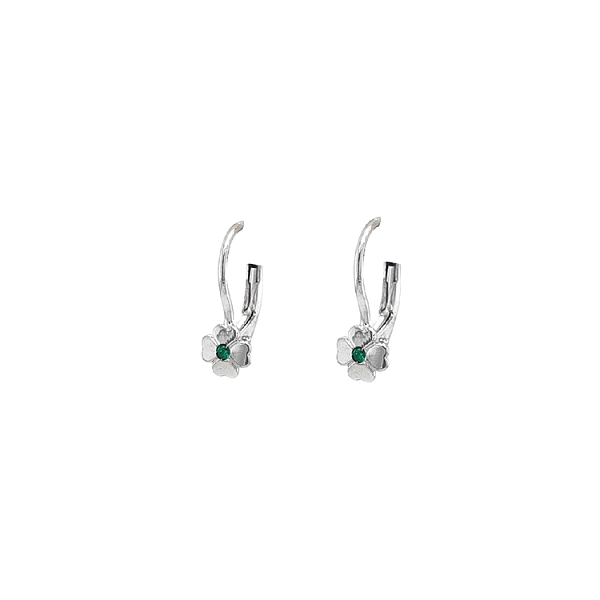 Elegant gold four-leaf earrings with emerald