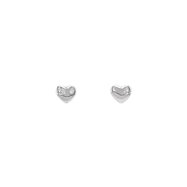 White Gold Heart Earrings with Zircons - Sparkling Symbol of Love