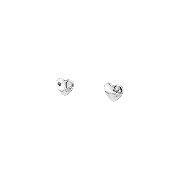 White Gold Heart Earrings with Zircons - Sparkling Symbol of Love