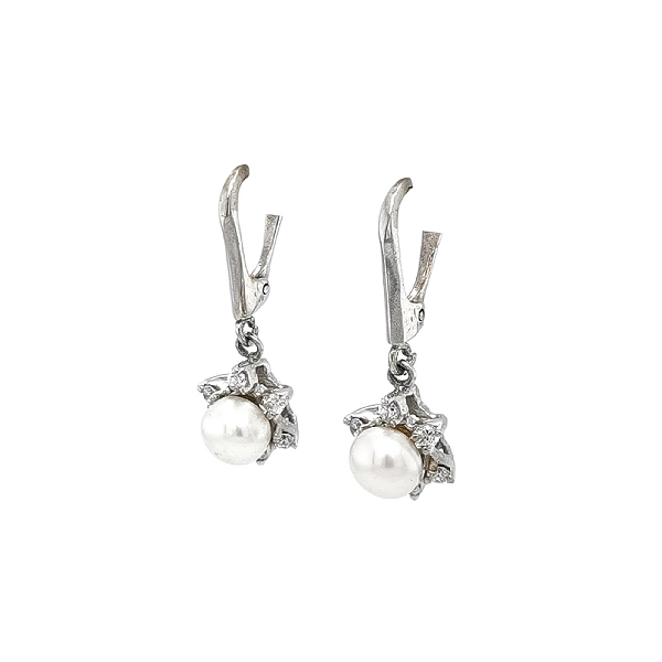 Elegant White Gold Earrings with Pearls and Zirconia