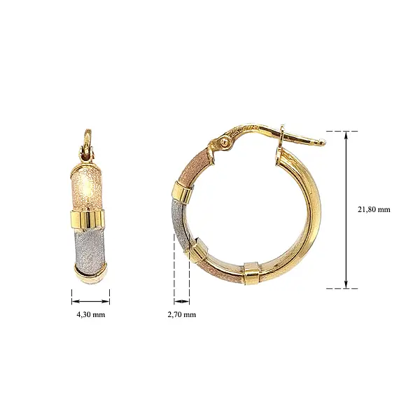 Elegantní kruhové náušnice z trikolorního zlata