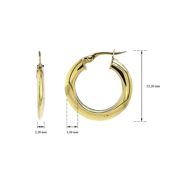 Ploché Zlaté Kruhové Náušnice s Tyčinkovým Zapínáním