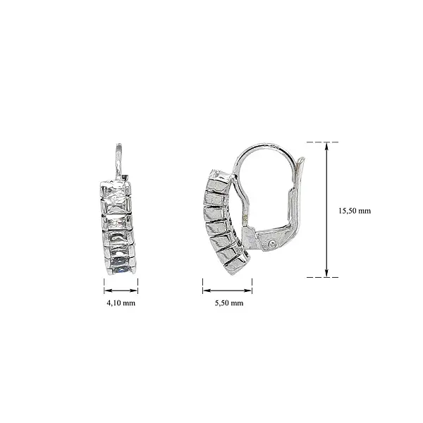 Elegantní náušnice z bílého zlata s bagetovými zirkony
