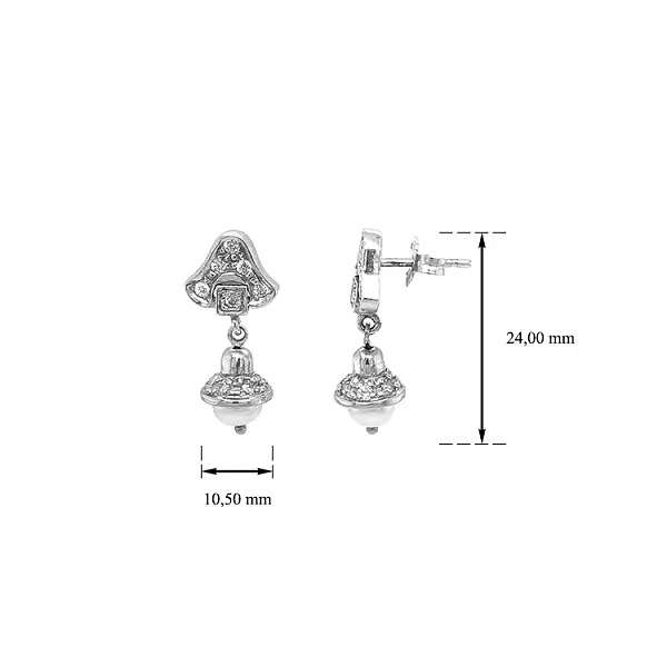 Zlaté Náušnice s Perlou a Zirkony