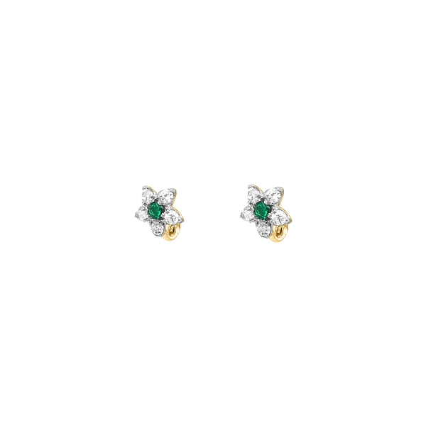Gold Earrings Flowers with Zircons
