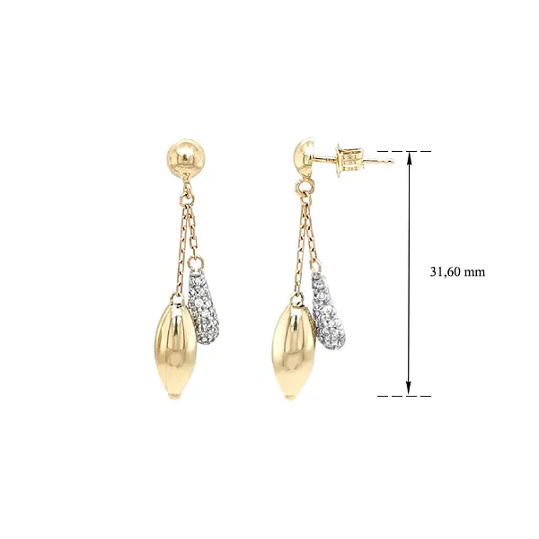 Zlaté Visací Náušnice se Zirkony