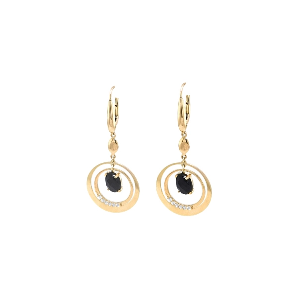 Gold dangle earrings with Zircons