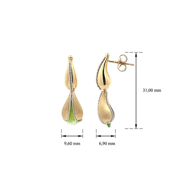 Zlaté Visací Náušnice se Zeleným Kamenem