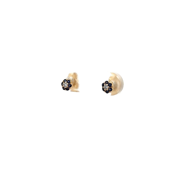Gold Pecky Earrings with Blue Stones