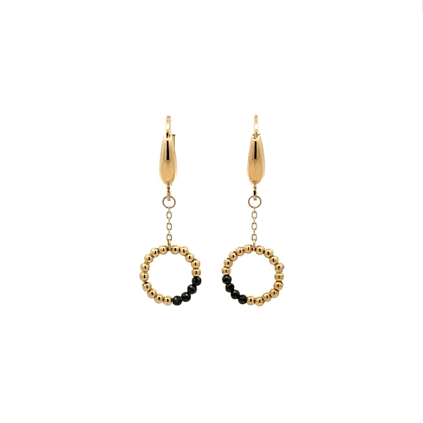 Gold dangle earrings with black stones