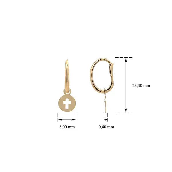 Zlaté Visací Náušnice Křížek