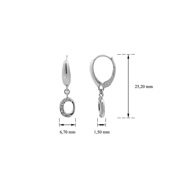 Visací Náušnice se Zirkony z Bílého Zlata