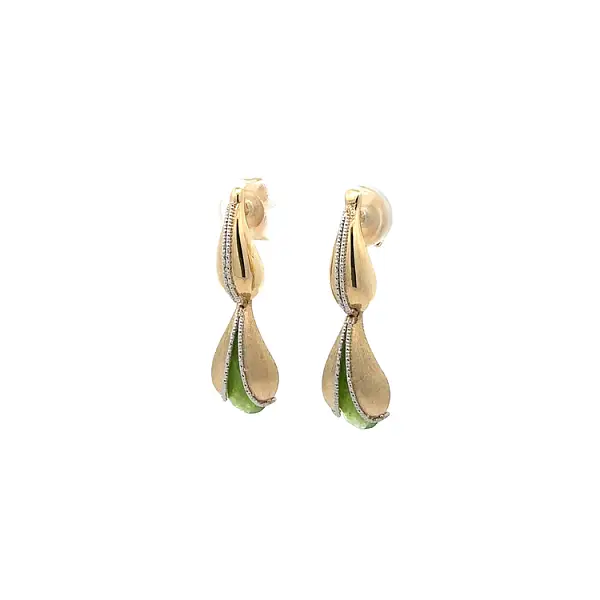 Zlaté Visací Náušnice se Zeleným Kamenem