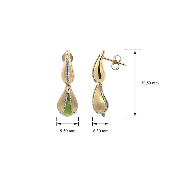 Zlaté Visací Náušnice se Zeleným Kamenem