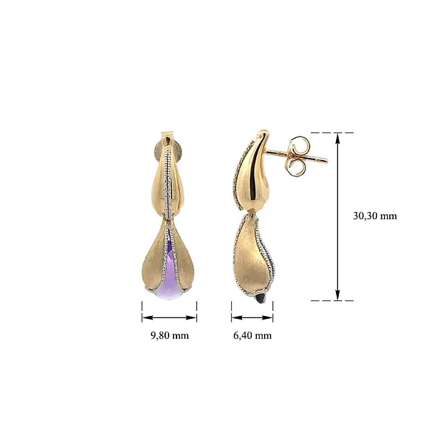 Zlaté Visací Náušnice s Fialovým Kamenem