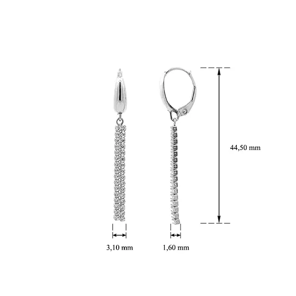 Visací Náušnice se Zirkony z Bílého Zlata