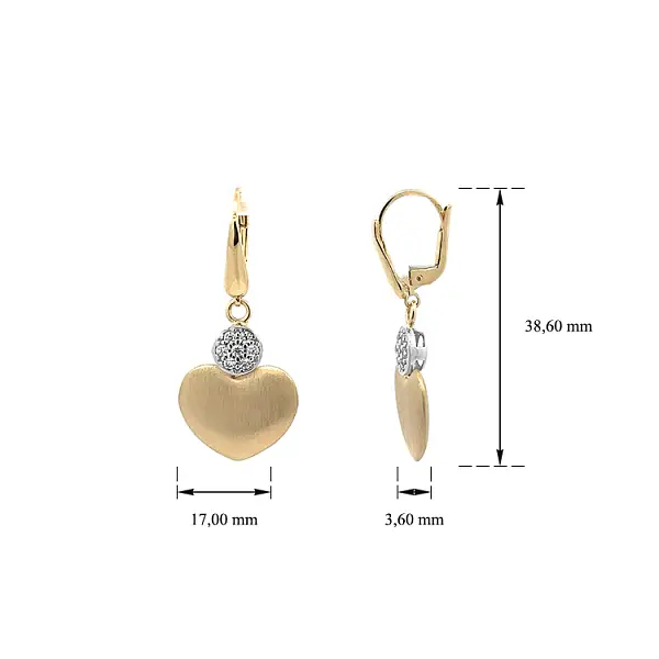 Zlaté Visací Náušnice se Zirkony Srdce