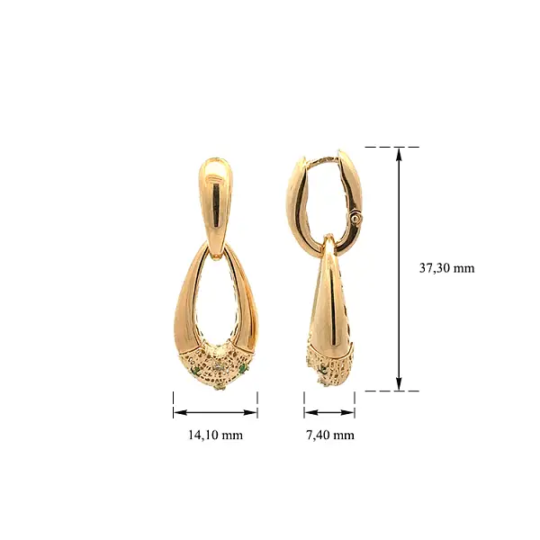 Zlaté Visací Náušnice s Barevnými Kameny