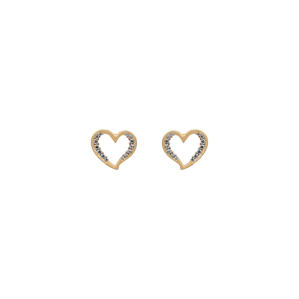 Gold Earrings Heart with Zircons