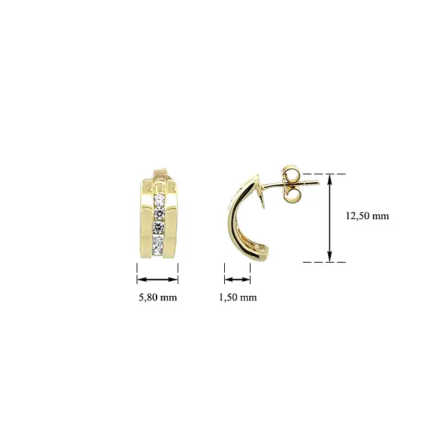 Zlaté Náušnice se Zirkony Polokruhy