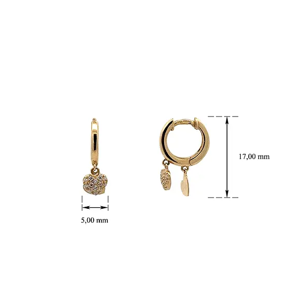 Zlaté Kruhové Náušnice Srdíčka se Zirkony