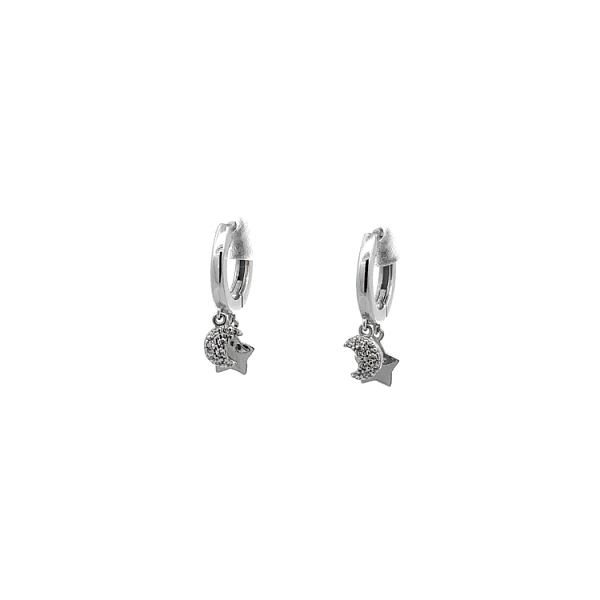 Earrings Crescents and Stars in White Gold
