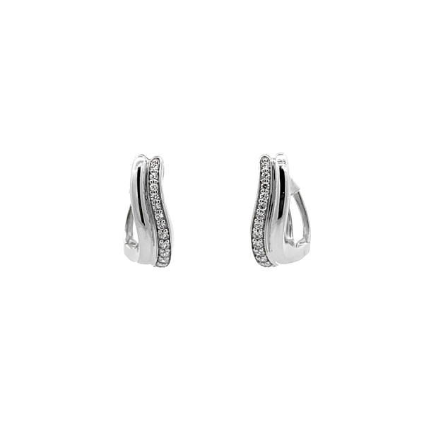 Round Earrings in White Gold Decorated with Zircons
