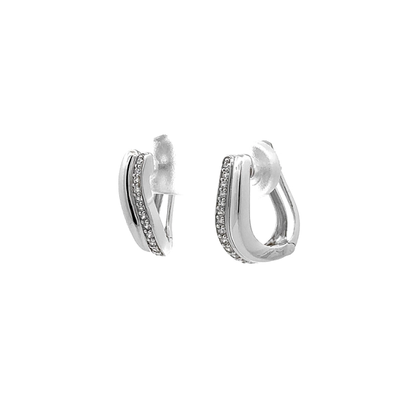 Round Earrings in White Gold Decorated with Zircons