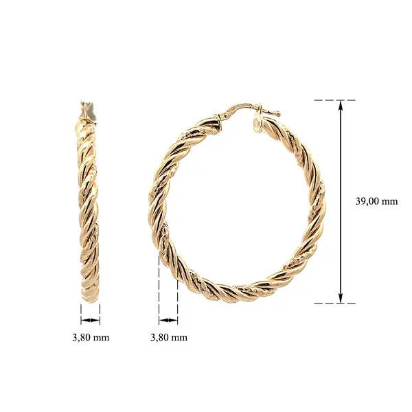 Luxusní Kruhové Náušnice ze Žlutého Zlata s Krouceným Designem