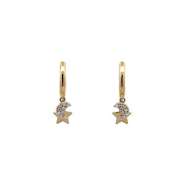 Gold Earrings Crescent and Star with Zircons