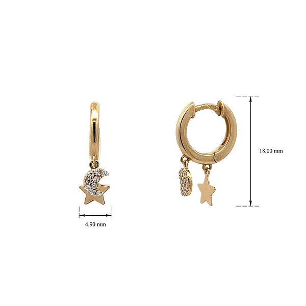 Gold Earrings Crescent and Star with Zircons