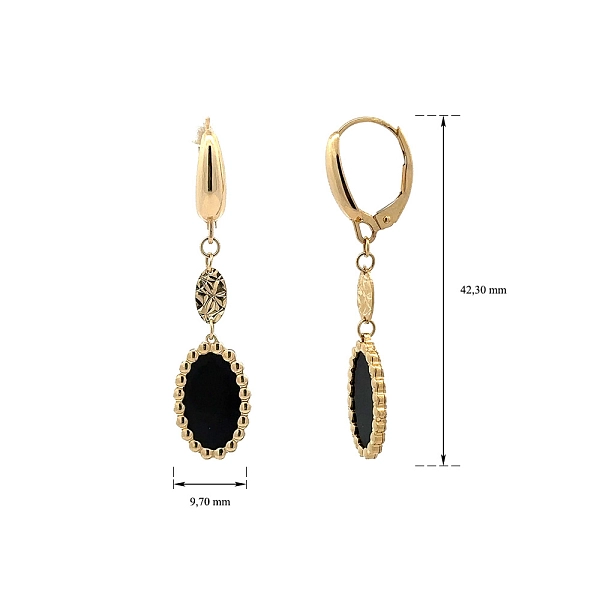 Luxury Gold Earrings with Oval Black Stone and Delicate Details