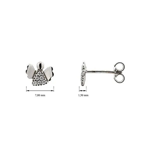 Peckové Náušnice Anděl se Zirkony z Bílého Zlata