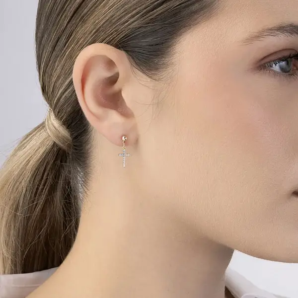 Zlaté Náušnice Kříž se Zirkony