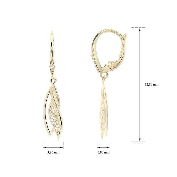 Gold Earrings with Shining Zircons in Elegant Design